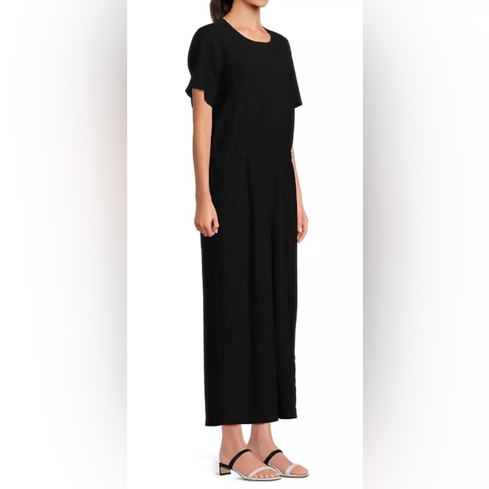 EILEEN FISHER Sz M Jumpsuit Wide Leg Cropped Short Sleeve Pockets Jersey Knit